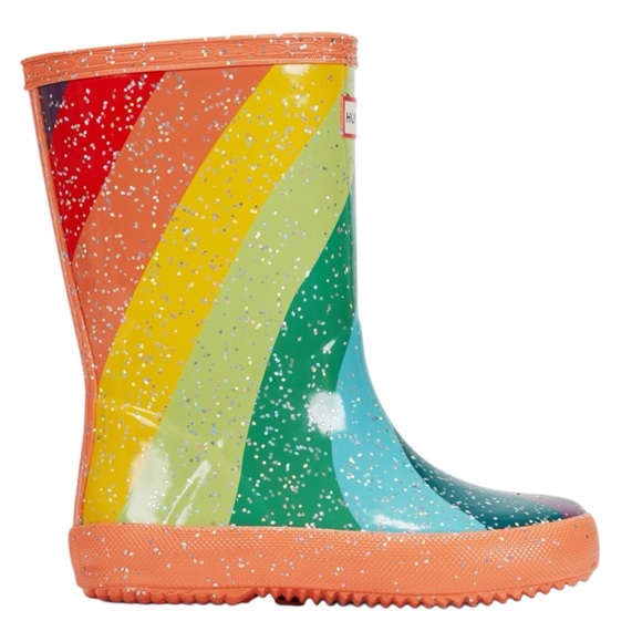 New In Box HUNTER Kids First Glitter Stripe Rain Boots Sz 7C Optimistic Orange - Picture 6 of 8